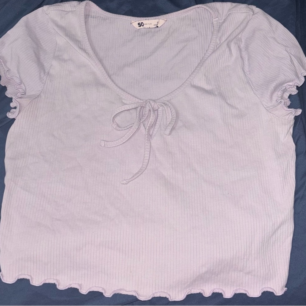 Light Blue Ruffle Trim Crop Top